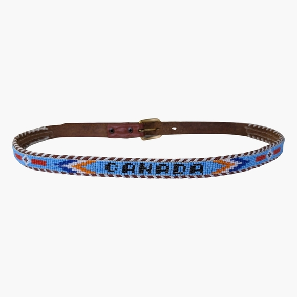 Accessories - Vintage Tooled Leather Beaded Slim Belt | Western Boho | 29"-33" Waist